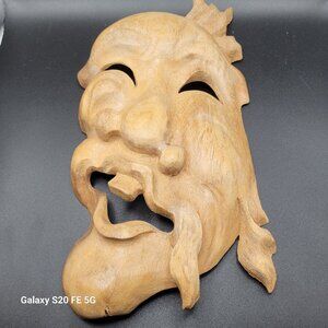 Natural Wood Hanging Wall Decor Carving - Laughing Face Hand Carved
